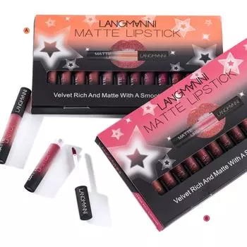 Langmanni6 антипригарный Cup Mist Face Nude Matte Lip Gloss Set Водостойкая сексуальная жидкая губная помада в подарочной коробке