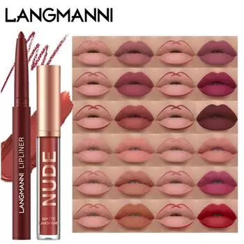 LANGMANNI 1+1 Блеск для губ Комбинация кистей для линии губ 2 набора Uns Sticky Cup Набор матовых блесков для губ 01