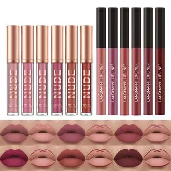 Langmanni Lip gloss Lip liner set 2 sets non-sticky cup matte lip gloss set