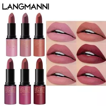 Langmanni Matte 6-цветный набор губной помады Bullet Top Водостойкая увлажняющая матовая легкая сухая губная помада Подарочная коробка для макияжа 8pcs