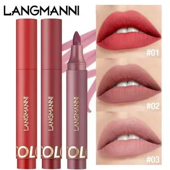 LANGMANNI Новый продукт, жидкая губная помада, жидкая ручка для губ, водостойкая водонепроницаемая цветная трехцветная долговечная губная помада 01