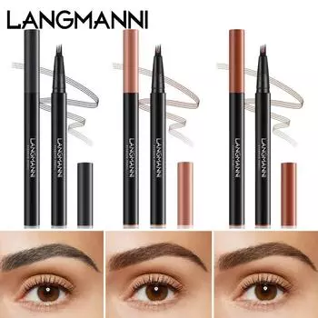 LANGMANNI Трехцветный карандаш для бровей с четырьмя когтями, трехмерный с перекрестной рамкой, естественно, не оставляет пятен, держится долго и гладко. 01 чёрный