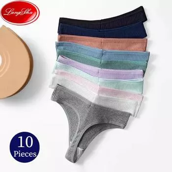 LANGSHA 10 шт./компл. женские трусики из хлопка в полоску сексуальное нижнее белье спортивные стринги мягкое удобное нижнее белье