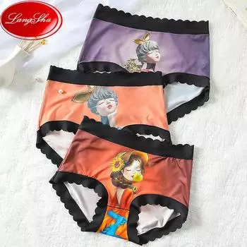 LANGSHA 2022, модное бесшовное женское нижнее белье с 3D-принтом из ледяного шелка, трусы с высокой талией