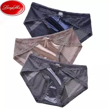 LANGSHA 3 шт. сексуальные полые женские кружевные трусики бесшовное нижнее белье прозрачное ледяное шелковое белье