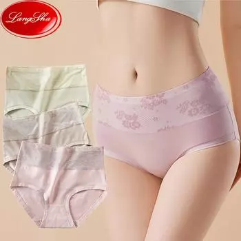 LANGSHA, 3 шт., женское нижнее белье, хлопковые дышащие трусы с высокой талией, удобные трусы, размер 165-180