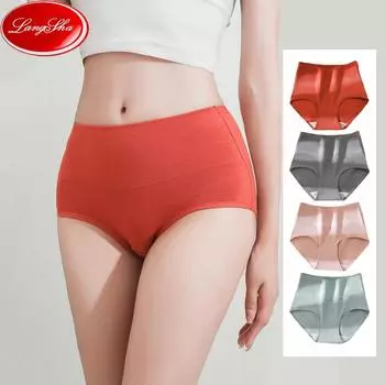 LANGSHA 4 шт., большие размеры L-5XL, хлопковые трусики с высокой талией, женское нижнее белье, дышащее женское белье