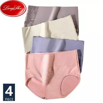 LANGSHA 4 шт., большие размеры M-5XL, женское нижнее белье, хлопковые трусы с высокой талией, дышащее женское белье