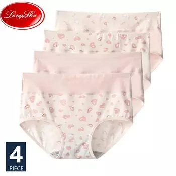 LANGSHA 4 шт. дышащие хлопковые трусики с высокой талией женское нижнее белье с милым принтом трусы для девочек женское нижнее белье