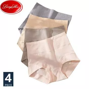 LANGSHA 4 шт., хлопковые женские трусики с высокой талией, большие размеры от M до 3XL, нижнее белье, женские тонкие трусы, дышащее нижнее белье