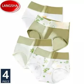 Хлопковые трусики с высокой талией, 4 шт./компл., женское нижнее белье, дышащие трусы, милые трусы с принтом для девочек M
