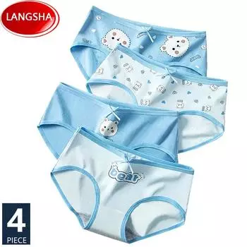 LANGSHA 4 шт./компл. хлопковые женские трусики дышащее нижнее белье милые трусы с бантом для девочек трусы с низкой талией M