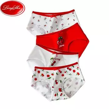 LANGSHA, 4 шт./компл., хлопковые женские трусики, дышащее нижнее белье, милые трусы с героями мультфильмов для девочек, невысокая посадка