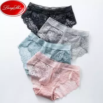 4 шт./компл. кружевные трусики, бесшовное женское нижнее белье, трусы с низкой посадкой, шелковое прозрачное белье M