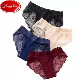 4 шт./компл. сексуальные кружевные трусики с низкой посадкой, шелковые женские хлопковые сексуальные прозрачные трусы M