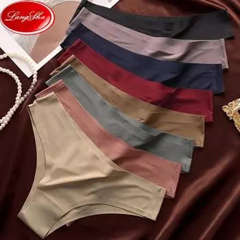 LANGSHA, 4 шт./компл., женские бесшовные трусики, сексуальные стринги из ледяного шелка с низкой талией, мягкое однотонное ультратонкое нижнее белье