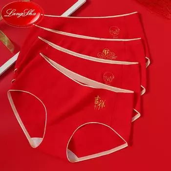 LANGSHA 4 шт./компл. женские трусики из хлопка Lucky Red Intimates модные трусы женское нижнее белье трусы M