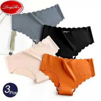 LANGSHA, 4 шт./компл., женское шелковое бесшовное нижнее белье, однотонные трусики с рюшами, однотонные трусики