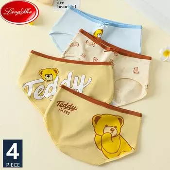 4 шт., женские трусики из мягкого хлопка, дышащее нижнее белье, милые трусы для девочек с героями мультфильмов, невысокая посадка M