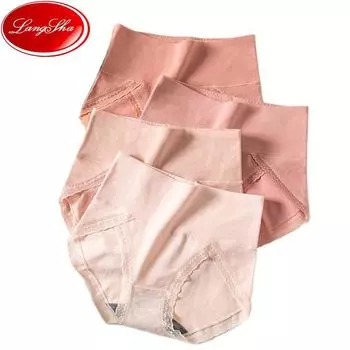 LANGSHA, 4 шт., трусики с высокой талией, нижнее белье для женщин, бесшовные хлопковые трусы, женские трусы с милым принтом