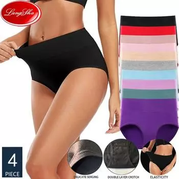 LANGSHA, 4 шт., женские хлопковые трусы с высокой талией, мягкое дышащее нижнее белье, женские трусы, размер L-5XL