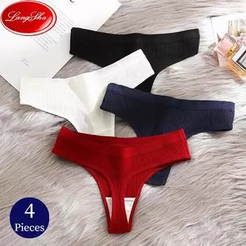 LANGSHA, 4 шт., женские трусики, модные полосатые стринги, мягкое хлопковое нижнее белье, спортивное сексуальное женское белье, дышащая, уютная Т-образная спинка