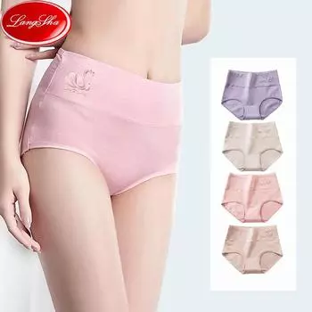LANGSHA, 4 шт., женские трусики с высокой талией, дышащее мягкое хлопковое нижнее белье, милые трусы с принтом, большие размеры M-5XL