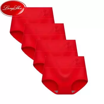 LANGSHA, 4 шт., женские трусики с высокой талией, дышащие хлопковые красные трусы, нижнее белье, женские трусы L