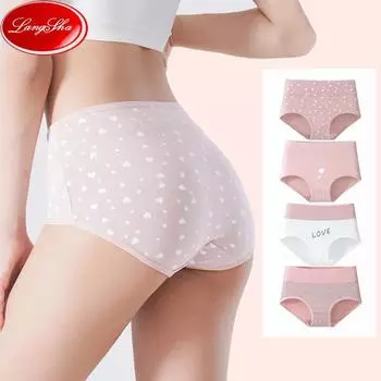 LANGSHA, 4 шт., женские трусики с высокой талией, модное нижнее белье с принтом, дышащие хлопковые трусики, женское нижнее белье