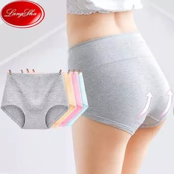 LANGSHA 4 шт., женское нижнее белье с высокой талией, хлопковые трусы, дышащее белье, размер M-5XL