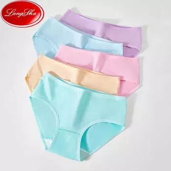 LANGSHA 5 шт. хлопковые трусики дышащее женское нижнее белье трусы однотонные трусики женские трусы