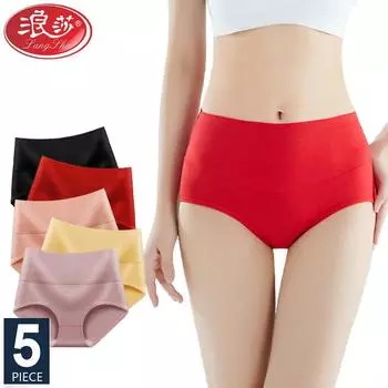 LANGSHA 5 шт., хлопковые трусики с высокой талией, женское нижнее белье, трусы, размер M-5XL, дышащее женское белье