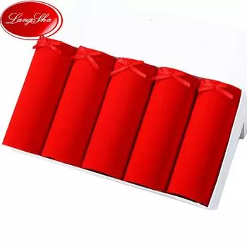 5шт хлопковые трусики женские удача красное бесшовное нижнее белье милые трусы с бантом для девочек женское нижнее белье M