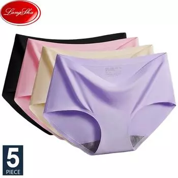 LANGSHA, 5 шт./компл., бесшовные трусики, женское нейлоновое нижнее белье без следов, шелковые трусы с низкой талией для девочек