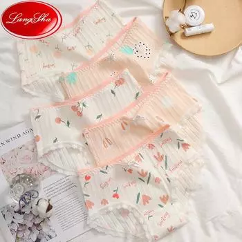 5 шт./компл. хлопковые женские трусики, модное нижнее белье с низкой талией для девочек, трусы с принтом, женское нижнее белье M