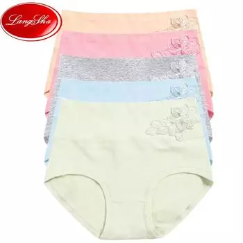 LANGSHA 5 шт./компл. женские трусики с высокой талией, хлопковое нижнее белье, милые бесшовные трусы с принтом, большие размеры XXL