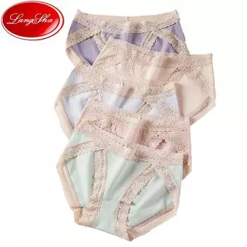 LANGSHA, 5 шт., кружевные трусики, женское хлопковое нижнее белье, дышащие трусы для девочек, бесшовные трусы с низкой посадкой M