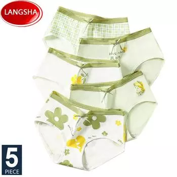 LANGSHA, 5 шт., женские хлопковые трусы, дышащее нижнее белье, трусы с милым принтом для девочек, женские трусы с низкой талией