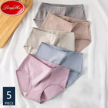 LANGSHA, 5 шт., женские трусики, хлопковое нижнее белье, сексуальные дышащие мягкие трусы для девочек, однотонные милые трусы