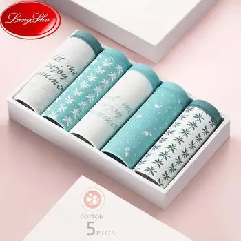 LANGSHA, 5 шт., женские трусики, хлопковое нижнее белье, милые трусы с принтом для молодых девушек, женские бесшовные трусы M&5pcs