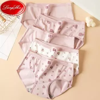 5 шт. женские трусики, хлопковые трусы, милое нижнее белье с принтом, бесшовные трусики для девочек, милые трусы с бантом M