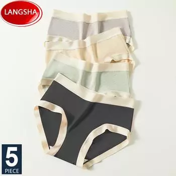 LANGSHA, 5 шт., женские трусики со средней посадкой, нижнее белье, мягкие однотонные женские трусы, бесшовное нижнее белье M
