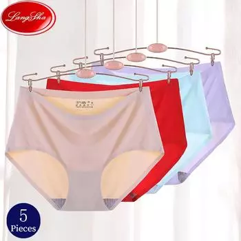 LANGSHA, 5 шт., женское бесшовное нижнее белье, удобные трусы, большие размеры M-4XL, шелковое атласное нижнее белье, трусы для здоровья