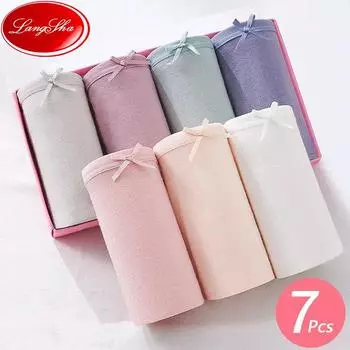 7 шт., хлопковые женские трусики, дышащие милые трусы с бантом для девочек, мягкие трусы, размер M-XXL M