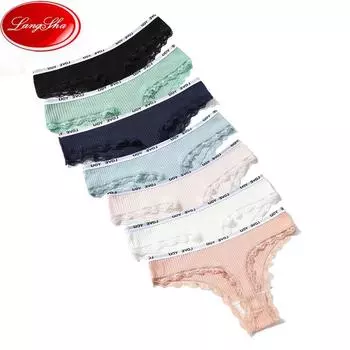 LANGSHA 7 шт. кружевные трусики женские бесшовные хлопковые трусики женское нижнее белье стринги прозрачное нижнее белье