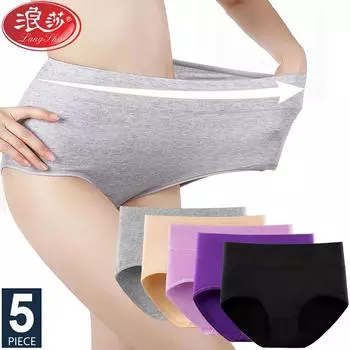 LANGSHA Большие размеры L-5XL, хлопковые трусики с высокой талией, однотонное дышащее нижнее белье, женские трусики, женское нижнее белье