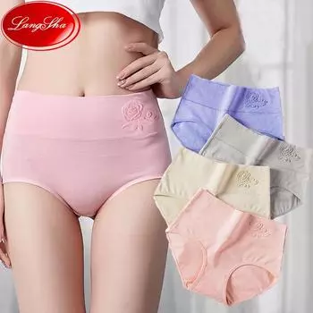 LANGSHA Большие размеры M-5XL, 4 шт./компл., трусики, женское хлопковое нижнее белье, трусы с высокой талией, женские трусы