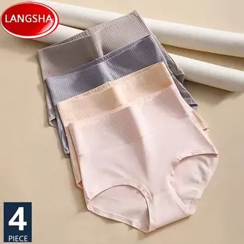 LANGSHA, большие размеры, M-5XL, трусики с высокой талией, хлопковое женское нижнее белье, женские трусы, дышащее нижнее белье