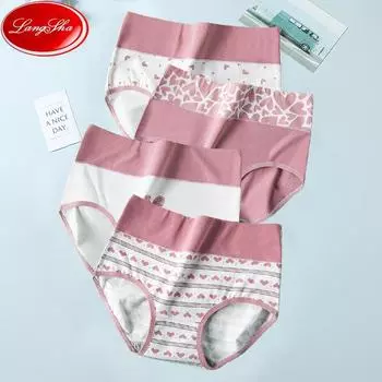 LANGSHA, большие размеры, M-5XL, женские трусики с высокой талией, хлопковые трусы с милым принтом, дышащее нижнее белье, 4 шт.