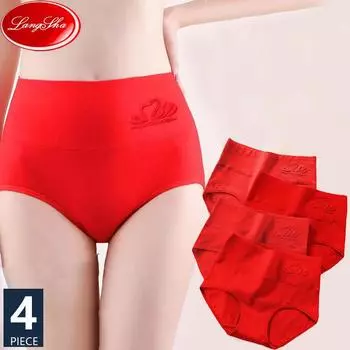 LANGSHA хлопковые женские трусики удачи, красное нижнее белье, трусы размера плюс M-5XL, дышащее женское белье с высокой талией